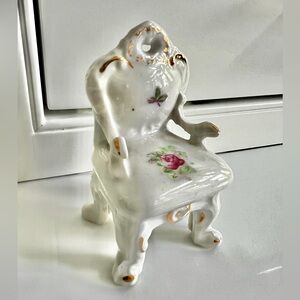 Vintage Japan Ceramic Dollhouse Miniature Chair Rose Butterfly handpainted
